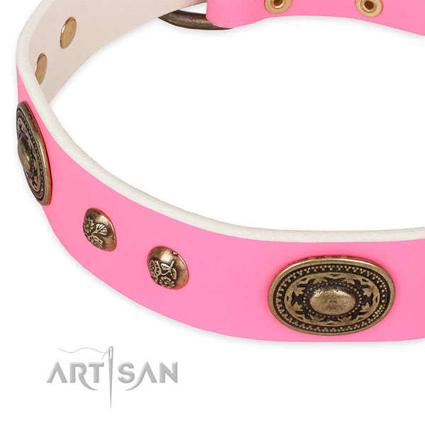 Walking full grain genuine leather collar with durable buckle and D-ring