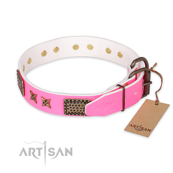 Everyday use genuine leather collar with embellishments for your canine