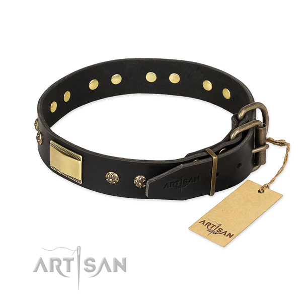 Fashionable design decorations on full grain genuine leather dog collar