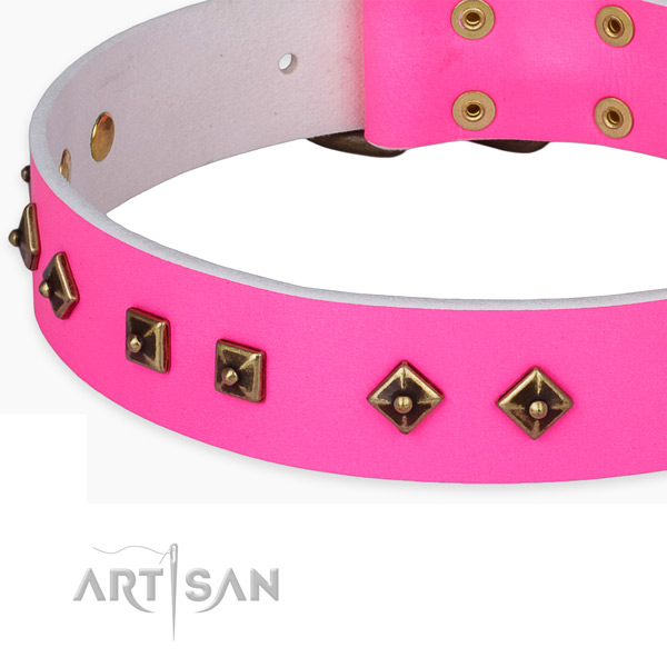 Daily walking full grain genuine leather collar with durable buckle and D-ring