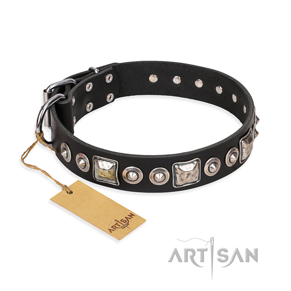 Tough leather dog collar with reliable details