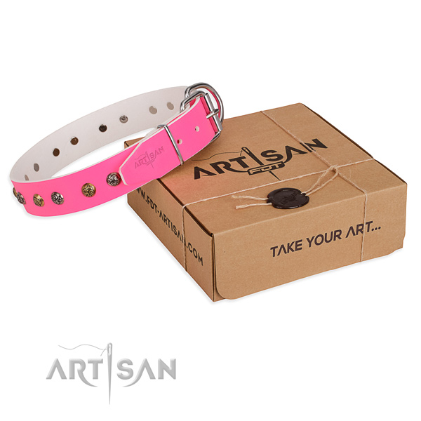 Top quality full grain natural leather dog collar for walking