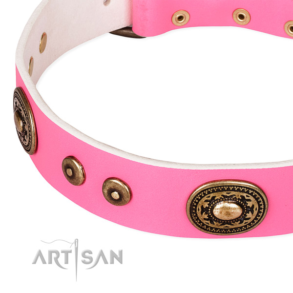 Easy to use leather dog collar with resistant to tear and wear rust-proof buckle