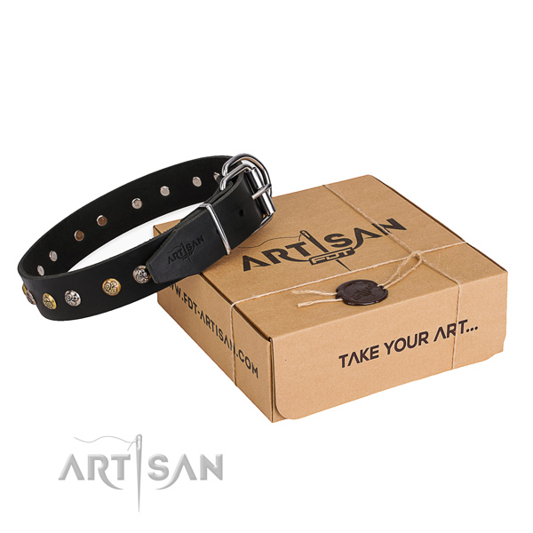 Perfect fit natural genuine leather dog collar for walking in style