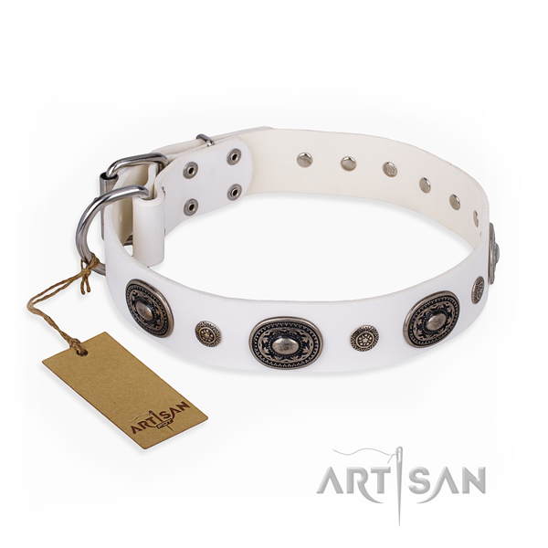 Fashionable design decorations on leather dog collar