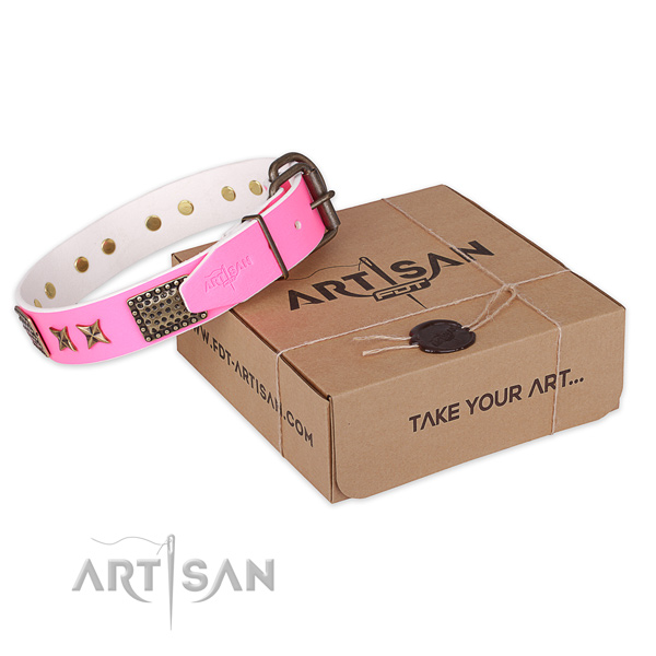 Trendy natural genuine leather dog collar for everyday walking