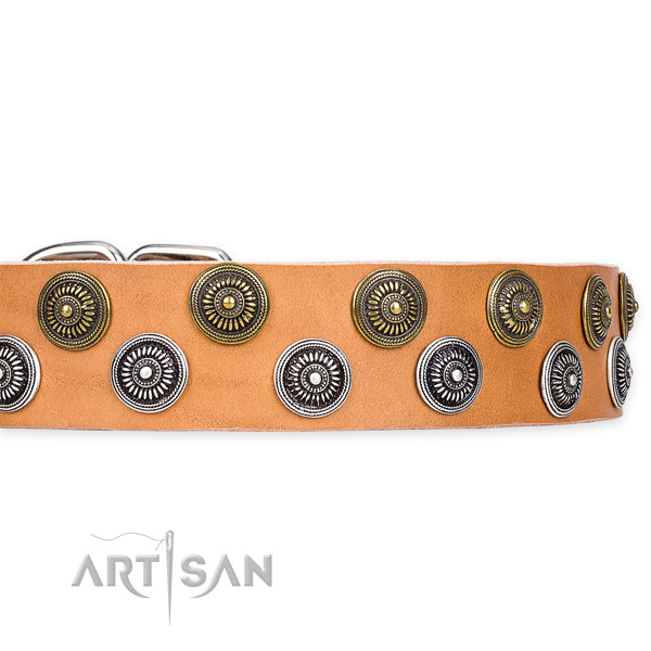 Easy to adjust leather dog collar with extra strong rust-proof buckle and D-ring
