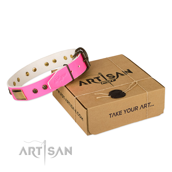 Stylish design natural genuine leather dog collar for stylish walks
