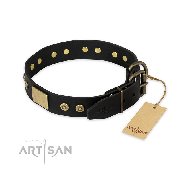 Daily walking full grain leather collar with decorations for your pet