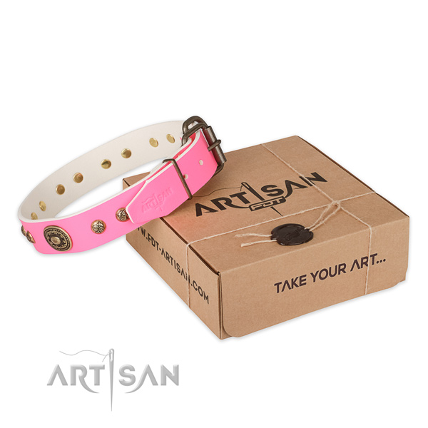 Perfect fit genuine leather dog collar for walking