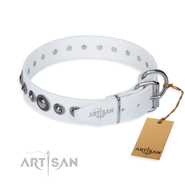 Sturdy leather dog collar with non-corrosive elements