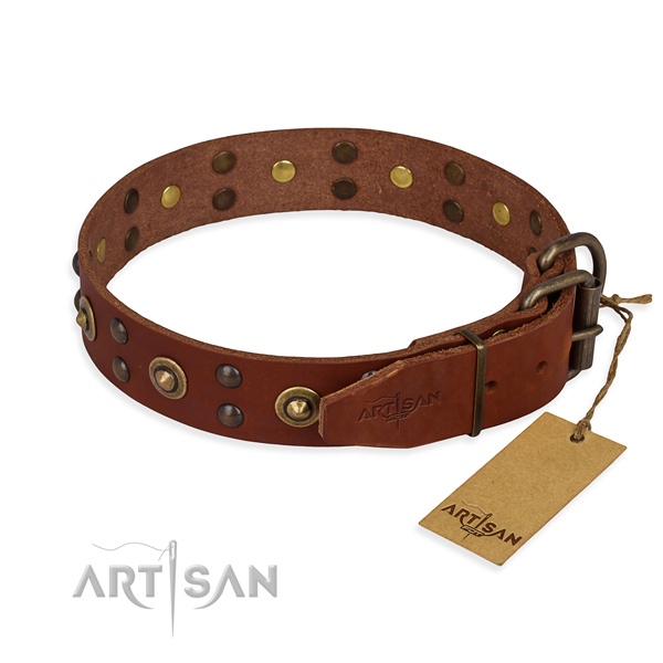 Everyday use full grain genuine leather collar with embellishments for your pet