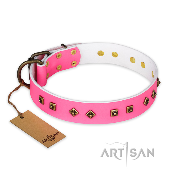 Incredible design decorations on natural genuine leather dog collar
