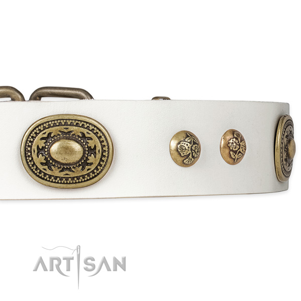 Daily walking full grain leather collar with reliable buckle and D-ring