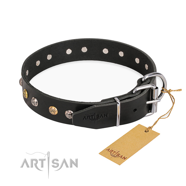 Remarkable design decorations on full grain leather dog collar