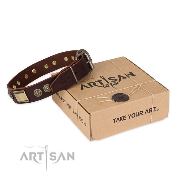 Top quality natural genuine leather dog collar for daily use