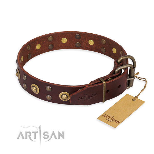 Daily walking natural genuine leather collar with adornments for your dog