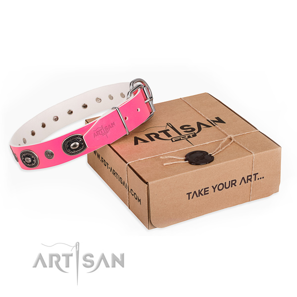 Best quality full grain natural leather dog collar for daily walking