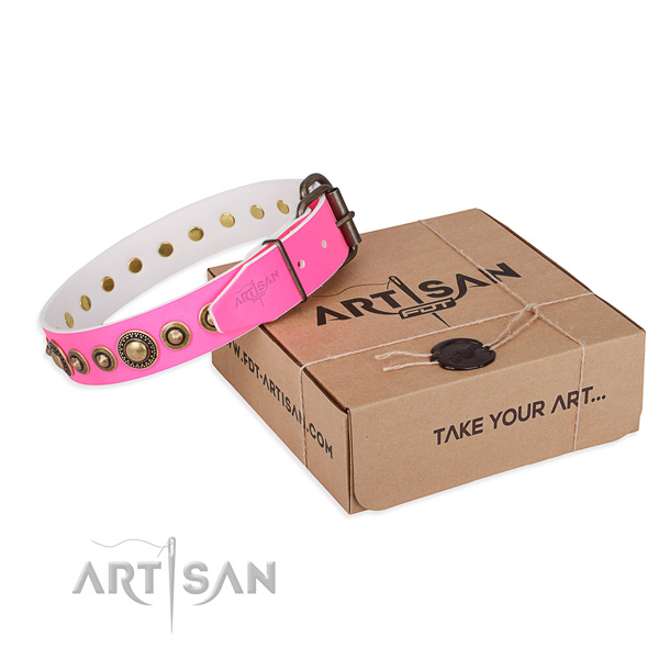 Perfect fit natural genuine leather dog collar for stylish walking