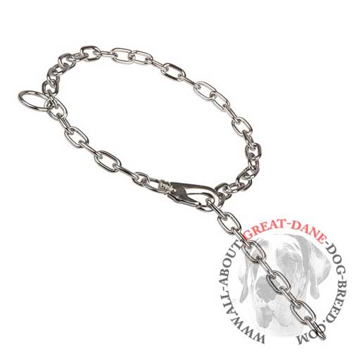 Chrome Plated Great Dane Collar Fur Saver with Snap Hook