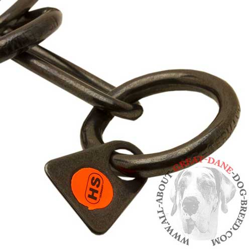 Fur saver choke chain black collar with steel O-ring for Great Dane 