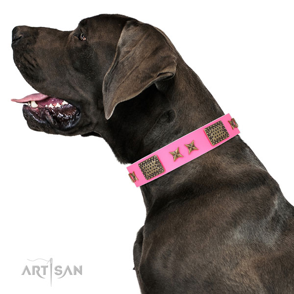 Great Dane exceptional natural genuine leather dog collar for easy wearing