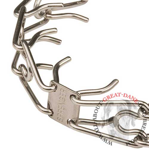 Sturdy steel pinch collar with smooth links for Great Dane