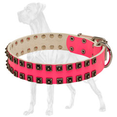 Handcrafted Pink Leather Dog Collar