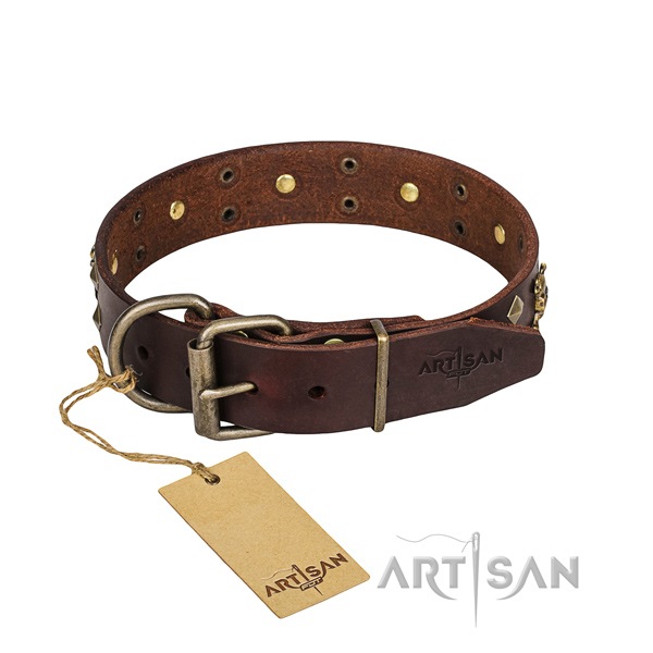 Leather dog collar with smoothed edges for convenient daily walking