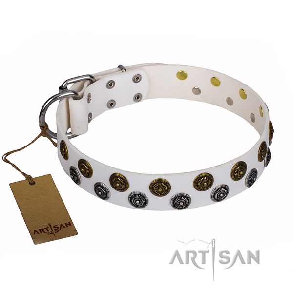 Long-wearing leather dog collar with reliable elements