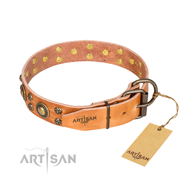 Strong leather dog collar with corrosion-resistant elements