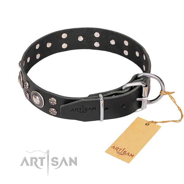 Full grain genuine leather dog collar with smoothly polished finish