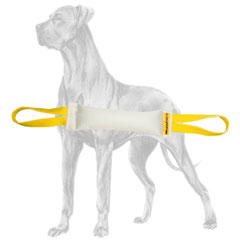 Fire hose bite tug with two handles for Great Dane