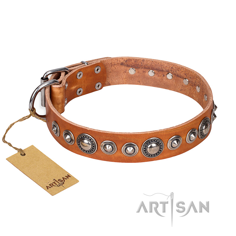 'Daily Chic' FDT Artisan Tan Leather Great Dane Collar with Decorations - Click Image to Close