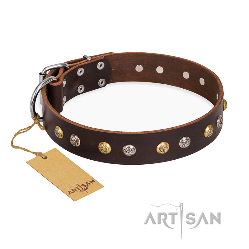 'Rare Flower' FDT Artisan Brown Leather Great Dane Collar