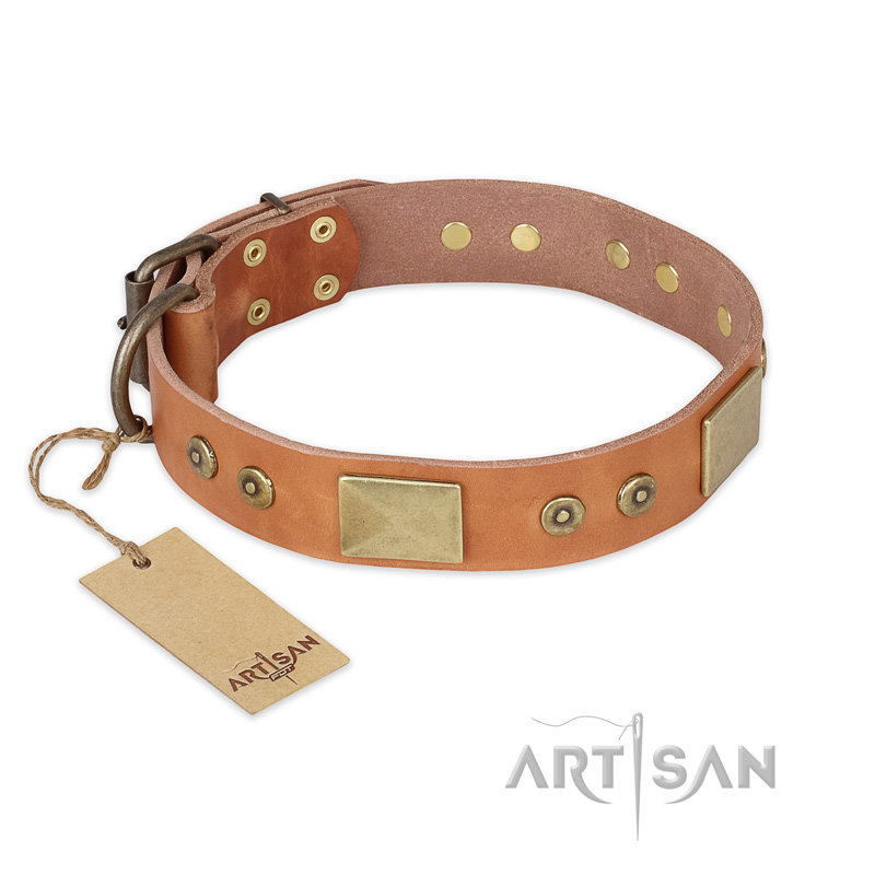 'The Middle Ages' FDT Artisan Handcrafted Tan Leather Great Dane Dog Collar