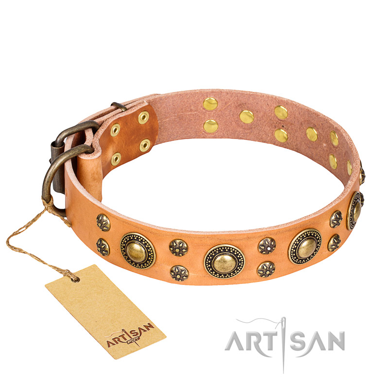 'Sophisticated Glamor' FDT Artisan Genuine Leather Collar with Old-bronze Plated Decorations for Great Dane