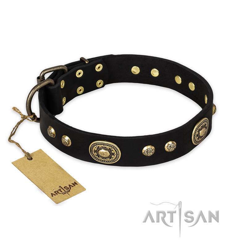 'High Fashion' FDT Artisan Studded with Plates Black Leather Great Dane Collar