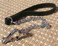 Quality dog leash with leather handle and Herm Sprenger chain and snap hook for Great Dane