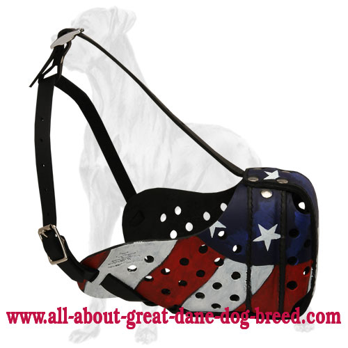 American Flag Painted Leather Great Dane Muzzle