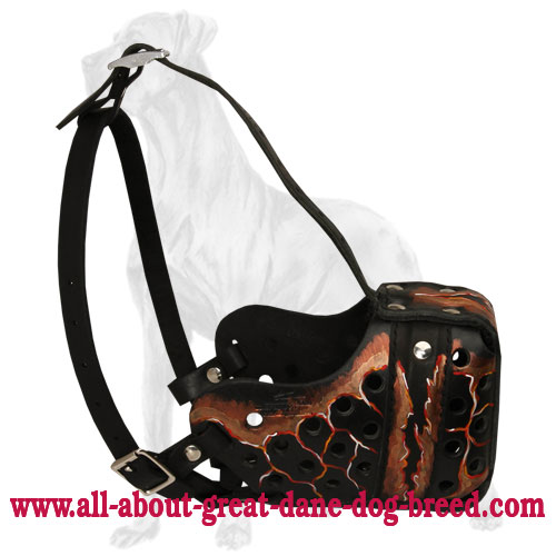 Safe Leather Great Dane Muzzle Painted in "Magma" Style