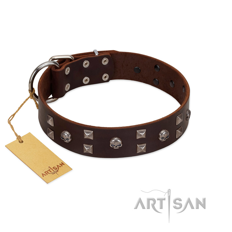 "Brown Shadow" Designer Handmade FDT Artisan Brown Leather Great Dane Collar