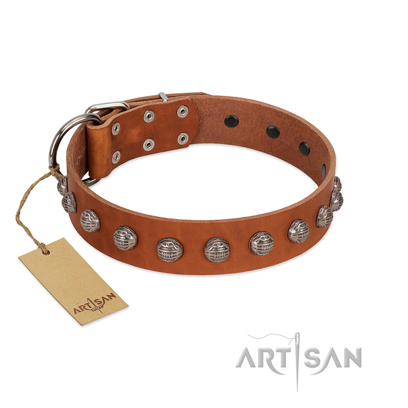 "Heroic Deeds" Designer Handmade FDT Artisan Tan Leather Great Dane Collar