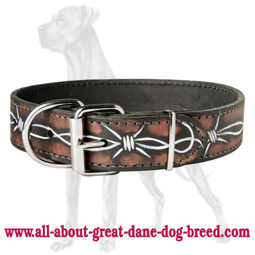Stylish Barbed Wire Leather Collar for Great Dane