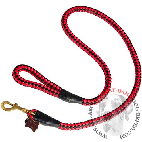 Bright Red Nylon Cord Great Dane Leash with Chess Ornament