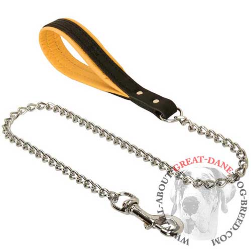 Chain Great Dane steel leash with leather handle
