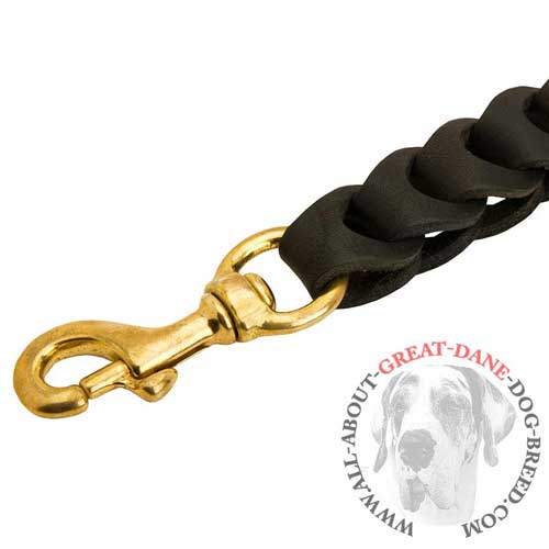Leather Great Dane leash finished with brass snap hook