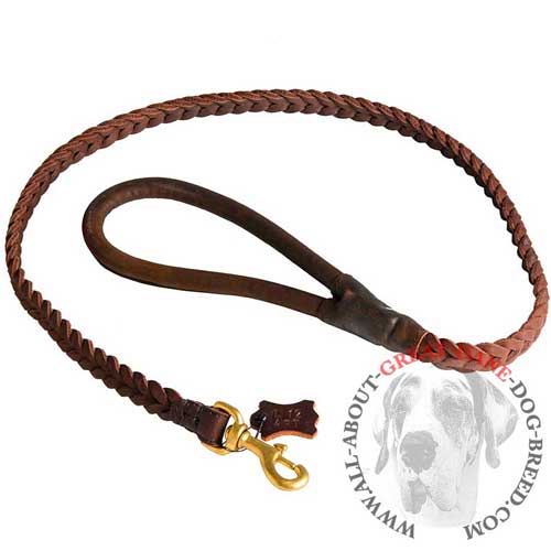 Long-lasting leather Great Dane leash with brass plated  snap hook