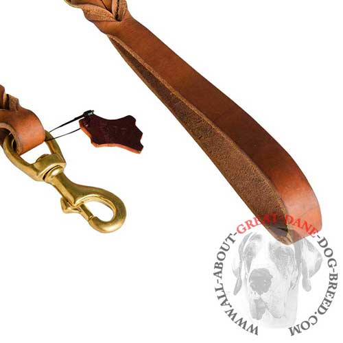 Braided leather dog leash with comfy handle for Great Dane