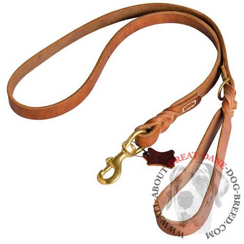 Non-stretching leather leash for Great Dane